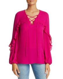 Lace Up Ruffle Trim Silk Blouse by Kobi Halperin at Bloomingdales